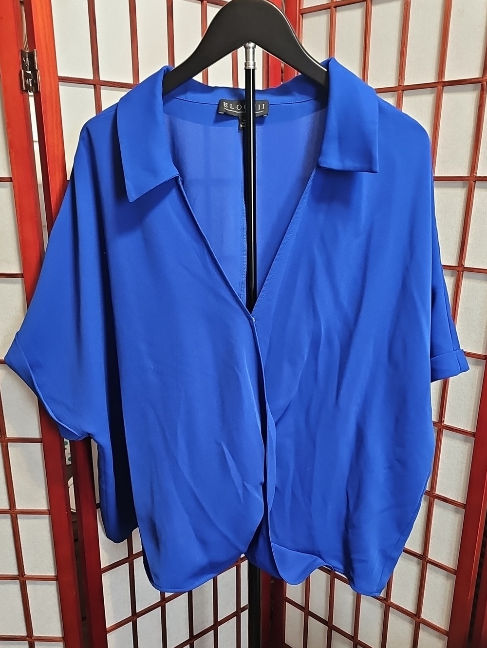 Eloquii Cobalt Blue Draped Collared Button-Front Top